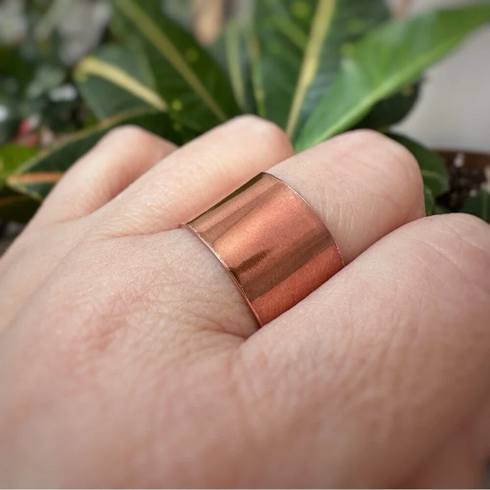 Men’s Raw Copper Open Cuff Ring Cigar Band Ring - 15mm Wide